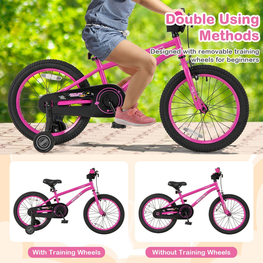 18 Inch Kids Bike with Removable Training Wheels, Kickstand and Reflectors, Pink
