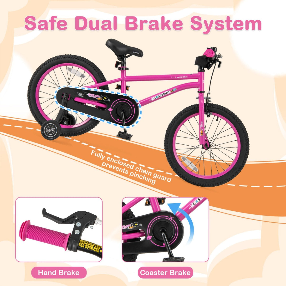 18 Inch Kids Bike with Removable Training Wheels, Kickstand and Reflectors, Pink