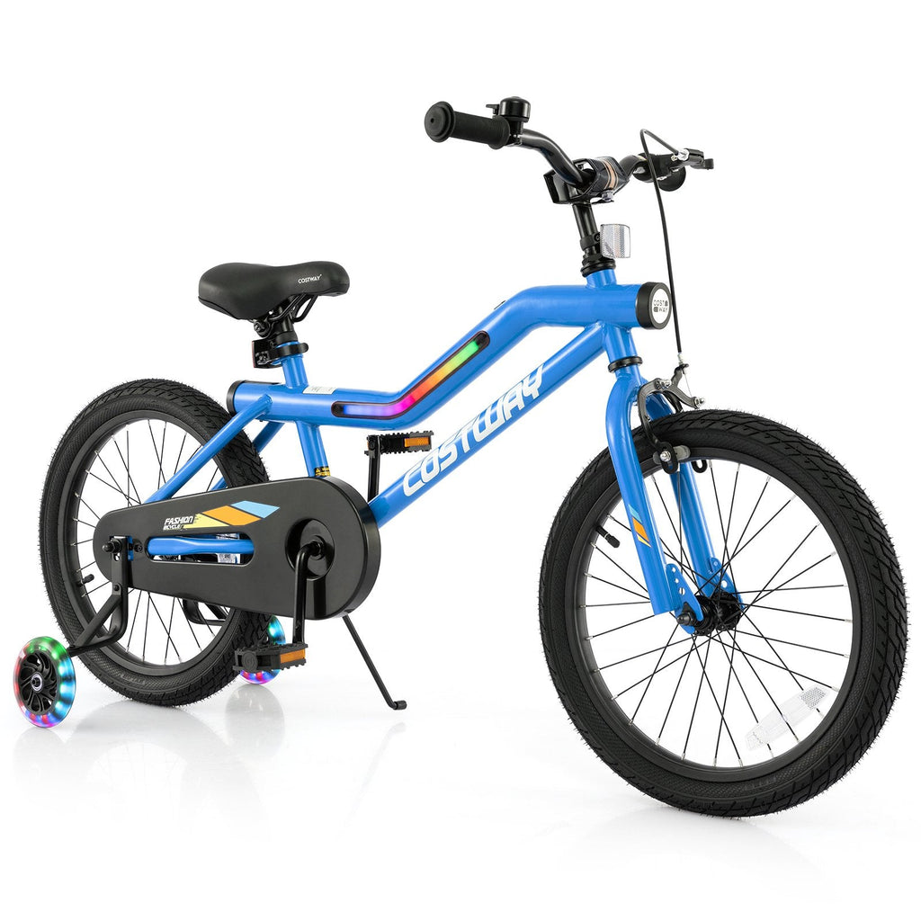 18 Inch LED Lighted Kids Bike with Headlight and Training Wheels, Blue
