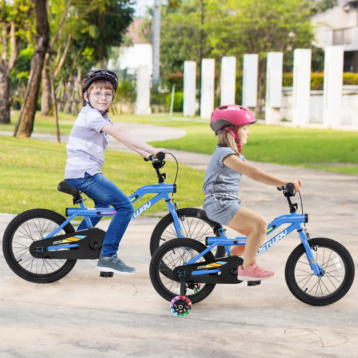 18 Inch LED Lighted Kids Bike with Headlight and Training Wheels, Blue