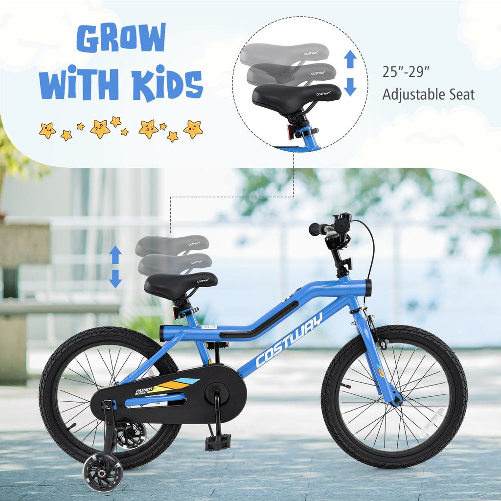 18 Inch LED Lighted Kids Bike with Headlight and Training Wheels, Blue