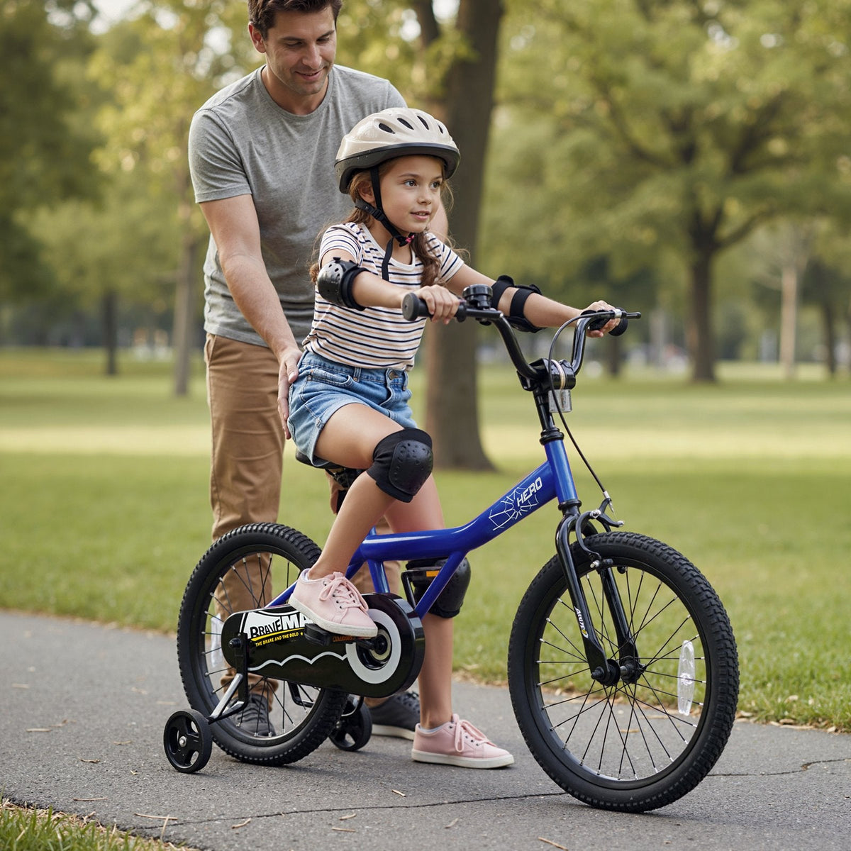 18 Inch Kids Bike with Kickstand and Removable Training Wheels, Navy