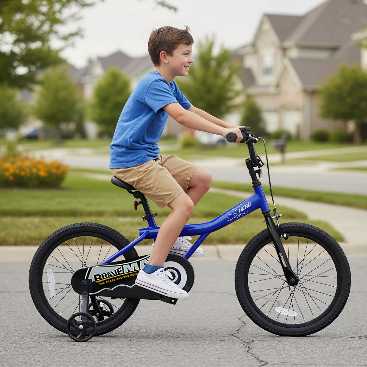 18 Inch Kids Bike with Kickstand and Removable Training Wheels, Navy