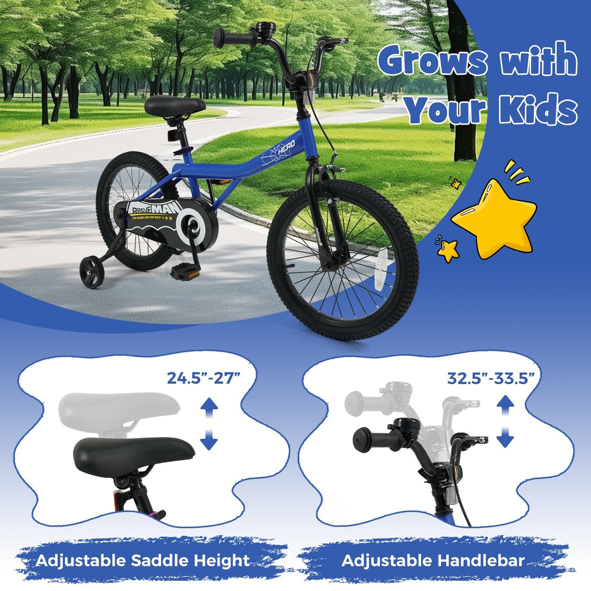 18 Inch Kids Bike with Kickstand and Removable Training Wheels, Navy