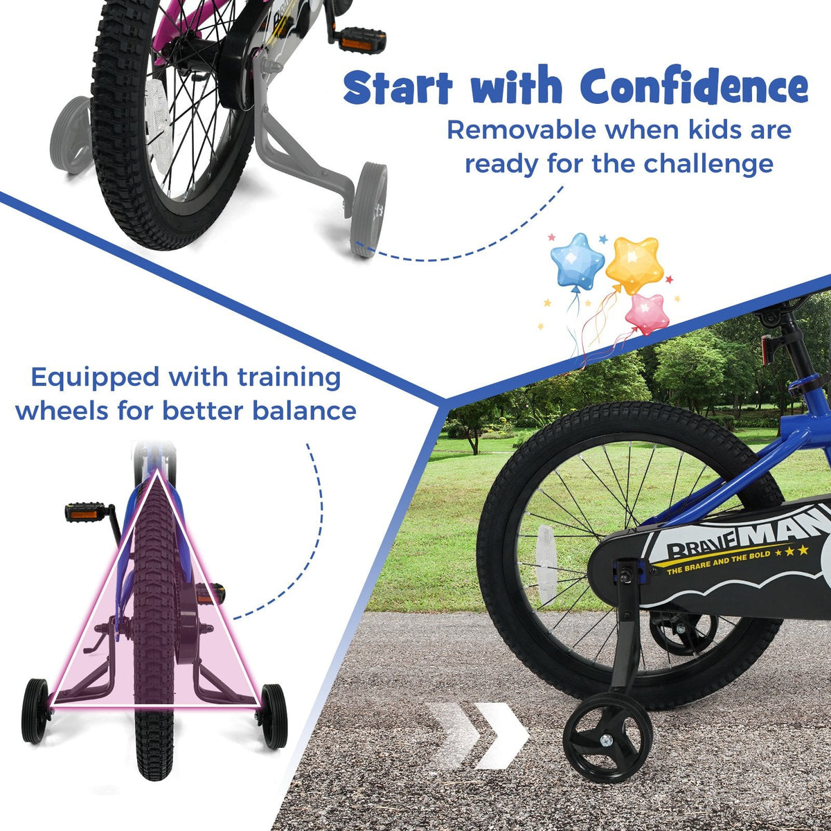 18 Inch Kids Bike with Kickstand and Removable Training Wheels, Navy