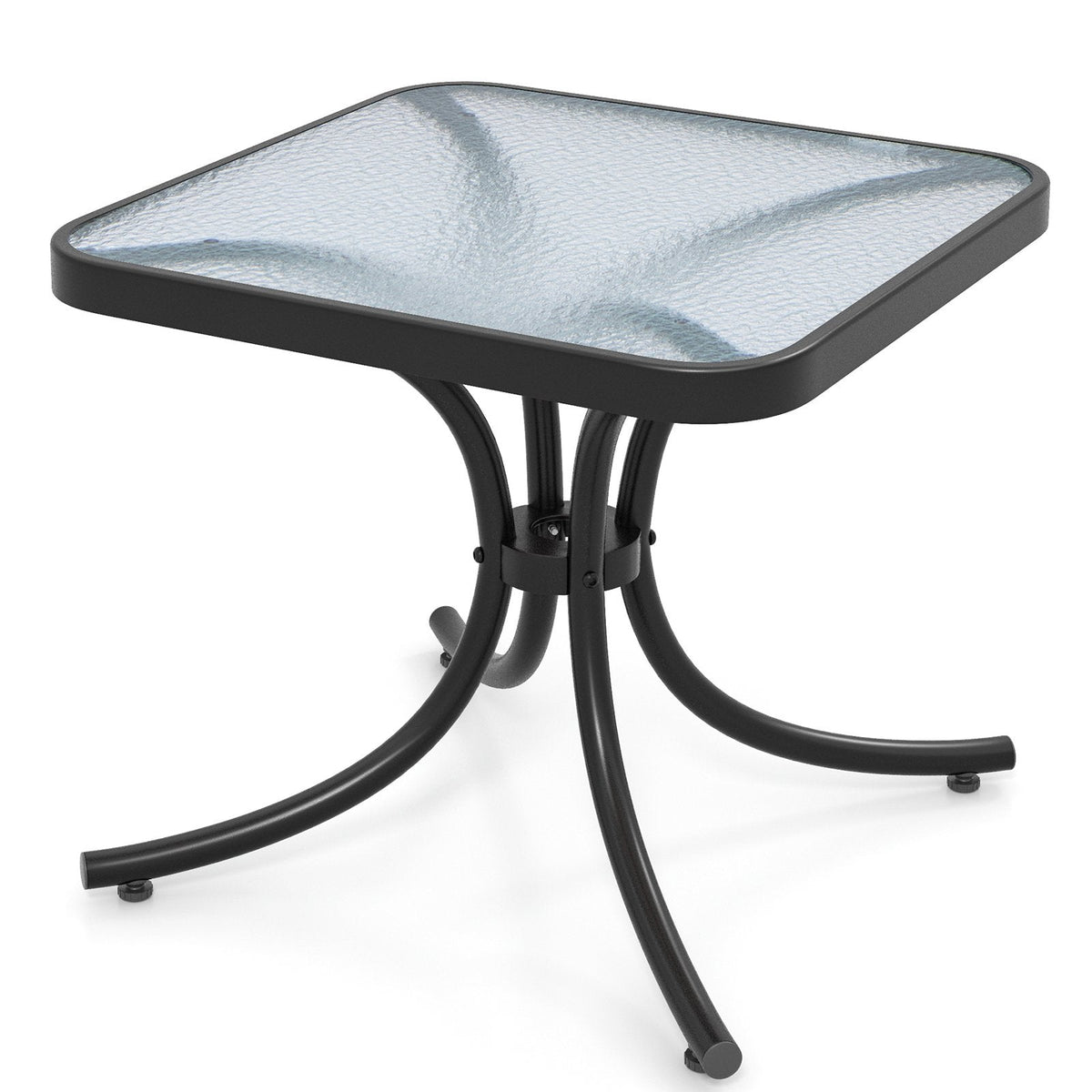 Tempered Glass Top Patio Table with Heavy-duty Metal Frame for Garden Poolside-Black