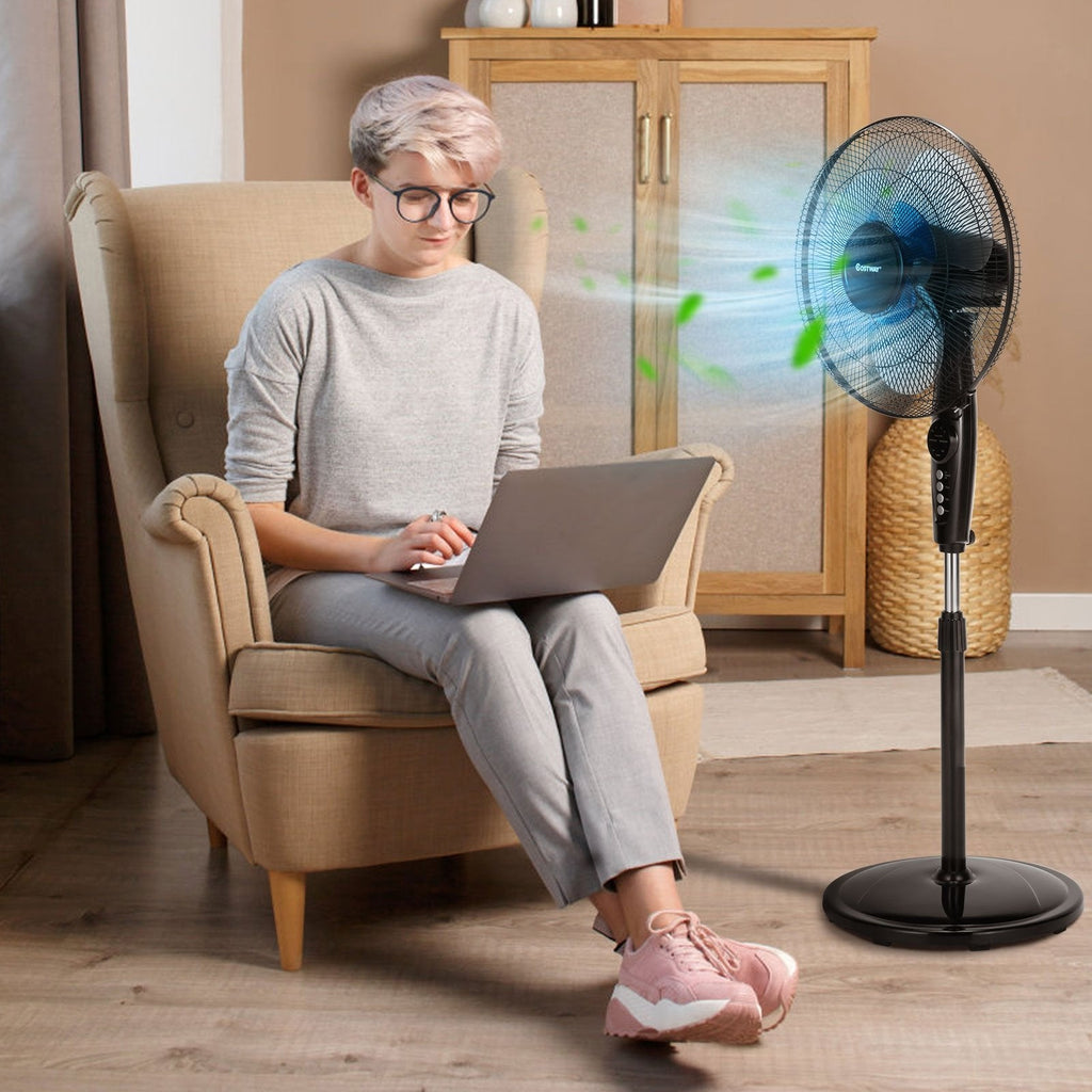 16 Inch Adjustable Height Fan with Quiet Oscillating Stand for Home and Office