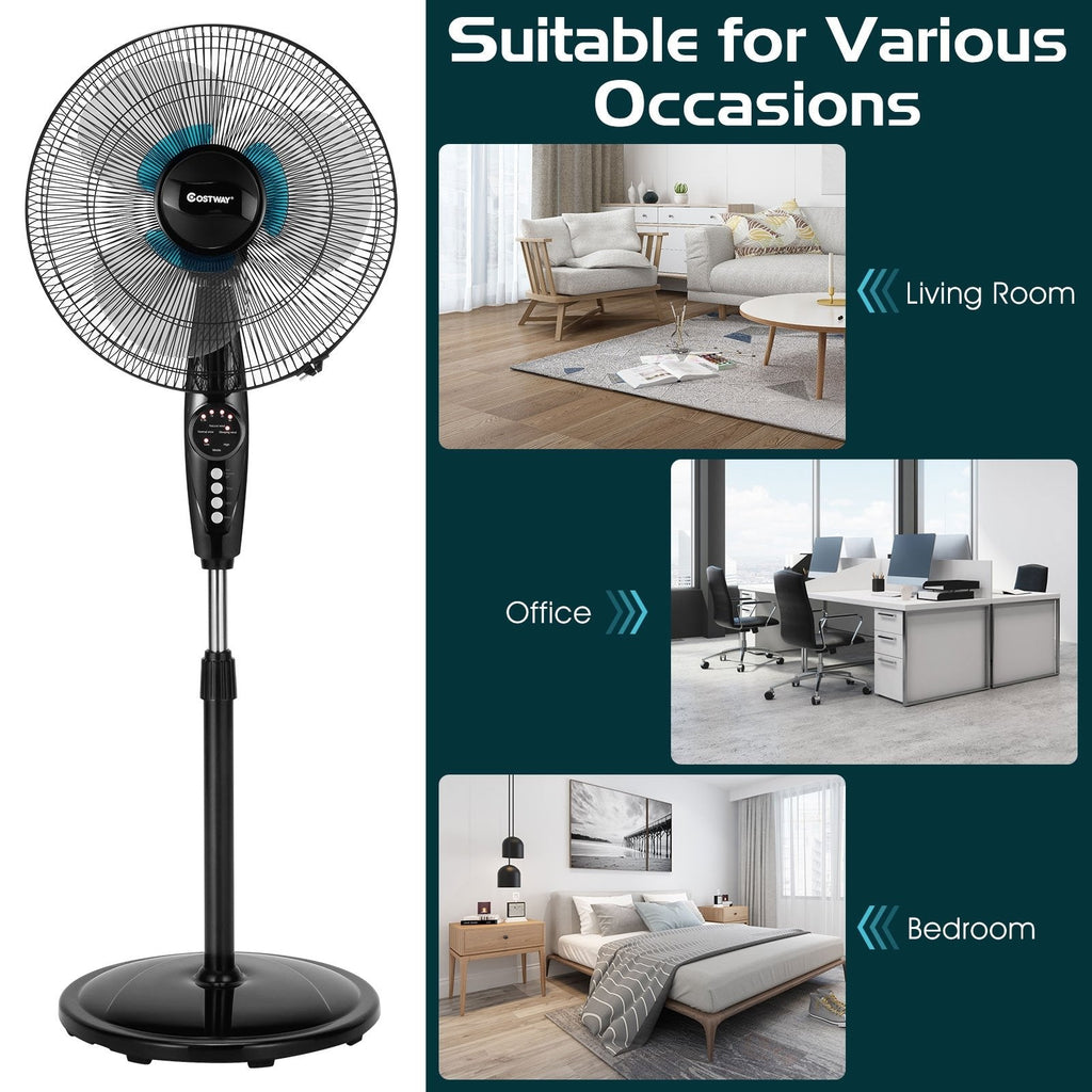 16 Inch Adjustable Height Fan with Quiet Oscillating Stand for Home and Office