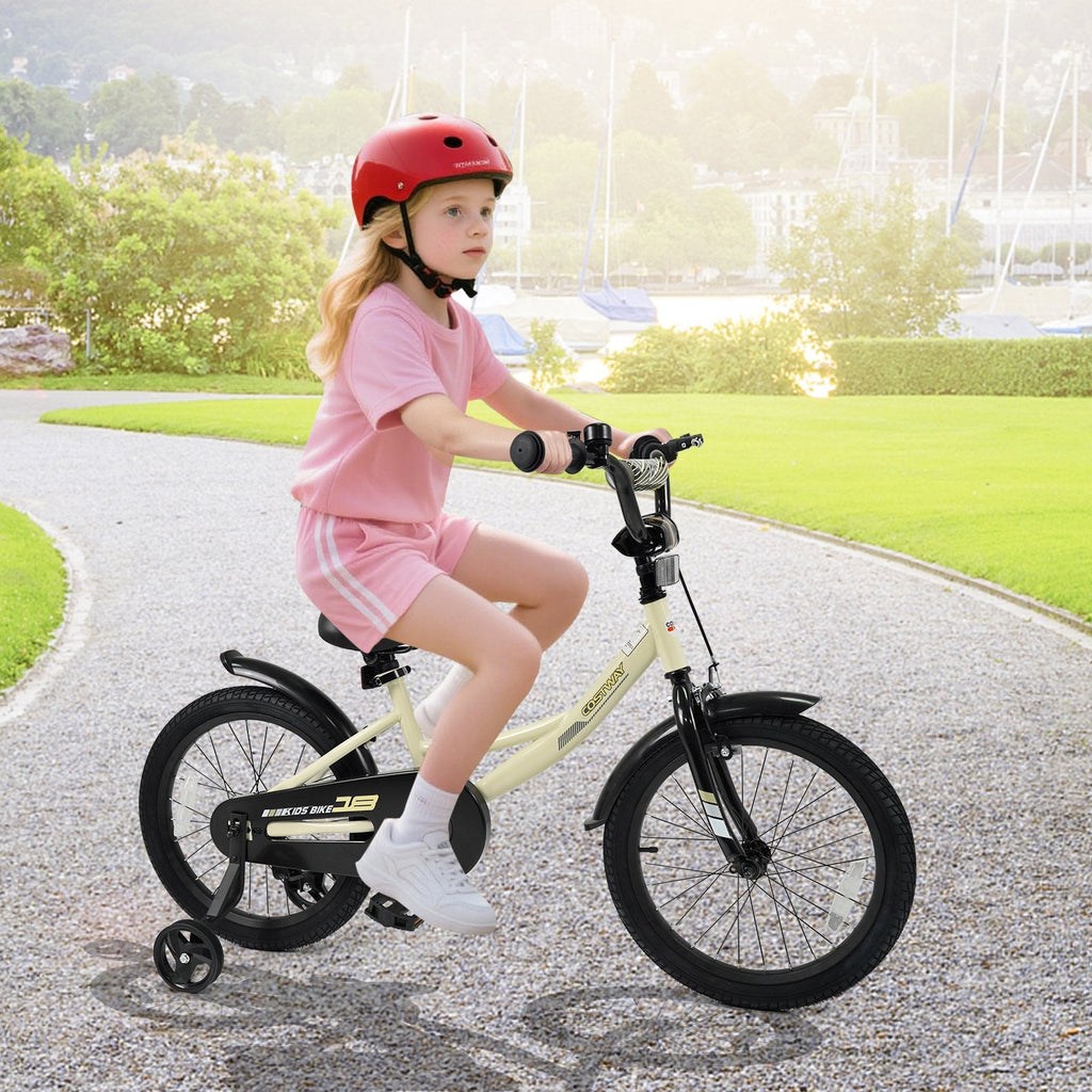 18 Inch Kids Sport Bike with Kickstand, Reflectors and Training Wheels, Cream