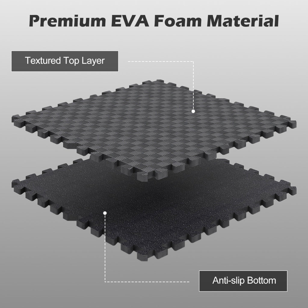 18 PCS Puzzle Exercise Mat EVA Foam Interlocking Floor Tiles-Black