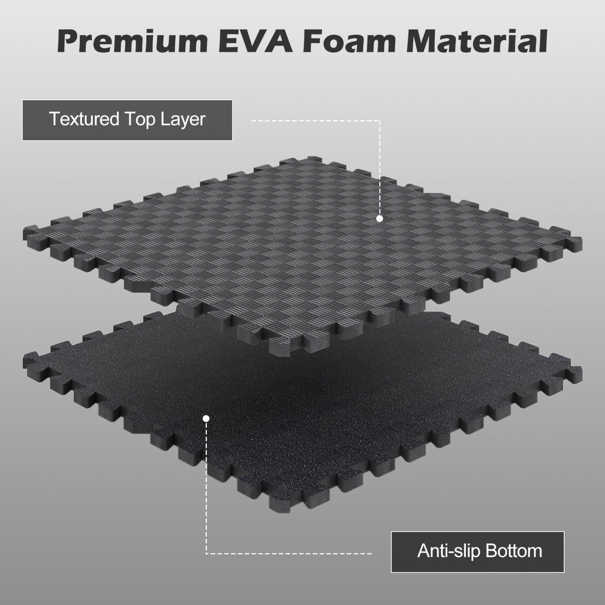 18 PCS Puzzle Exercise Mat EVA Foam Interlocking Floor Tiles-Black