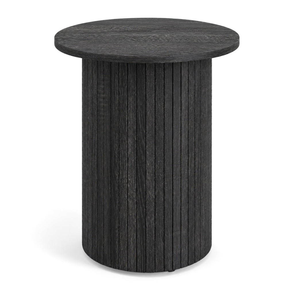18 inches Round Fluted Side Table with Pedestal Drum Design and Non-Slip Foot Pads for Small Spaces-Black