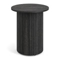 18 inches Round Fluted Side Table with Pedestal Drum Design and Non-Slip Foot Pads for Small Spaces-Black