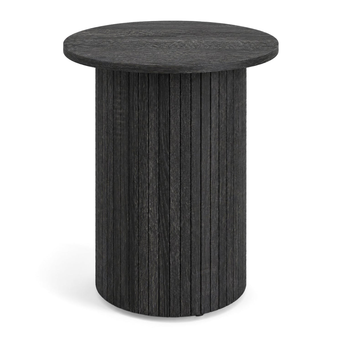 18 inches Round Fluted Side Table with Pedestal Drum Design and Non-Slip Foot Pads for Small Spaces-Black