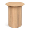 18 inches Round Fluted Side Table with Pedestal Drum Design and Non-Slip Foot Pads for Small Spaces-Natrual