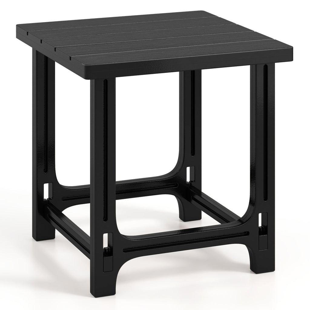 18 Inch Outdoor Adirondack Side Table with Slatted Surface-Black