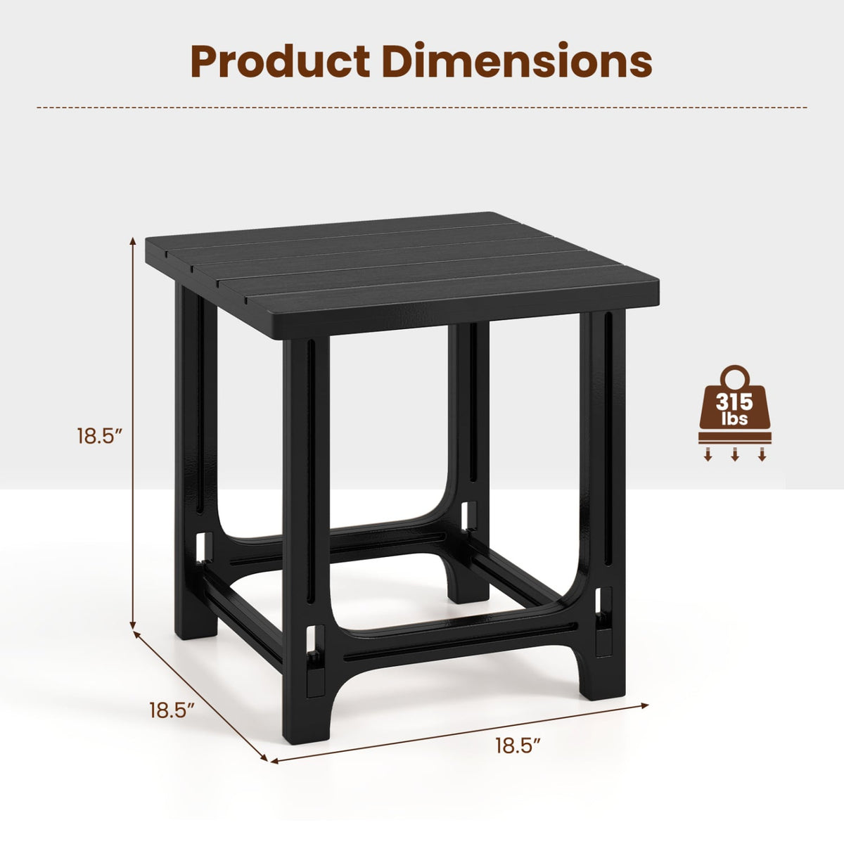 18 Inch Outdoor Adirondack Side Table with Slatted Surface-Black
