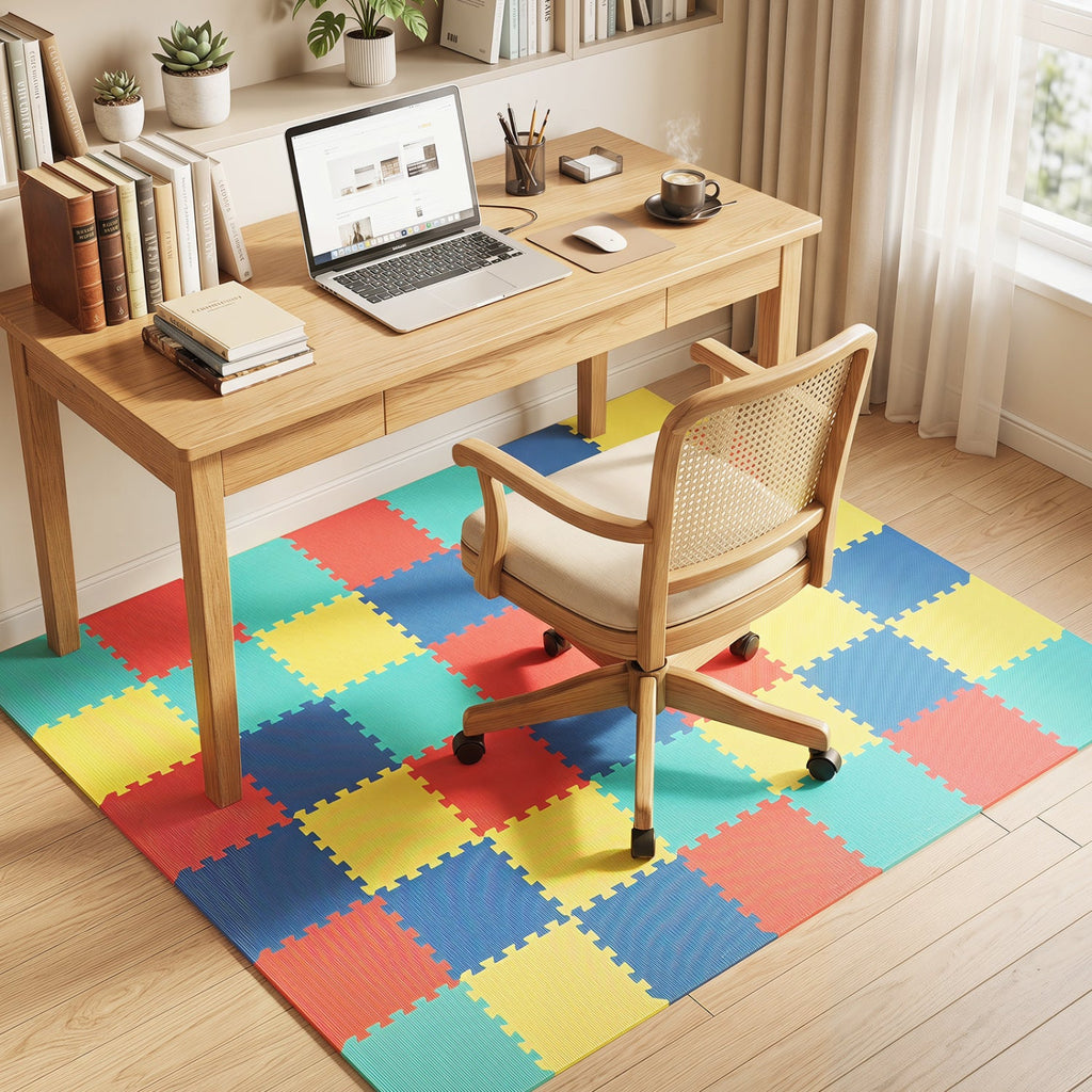 18 Pack Interlocking EVA Foam Floor Tiles with Boarders-Multicolor