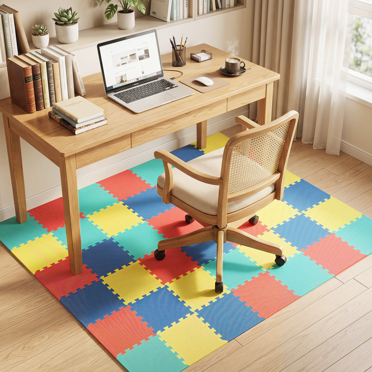 18 Pack Interlocking EVA Foam Floor Tiles with Boarders-Multicolor