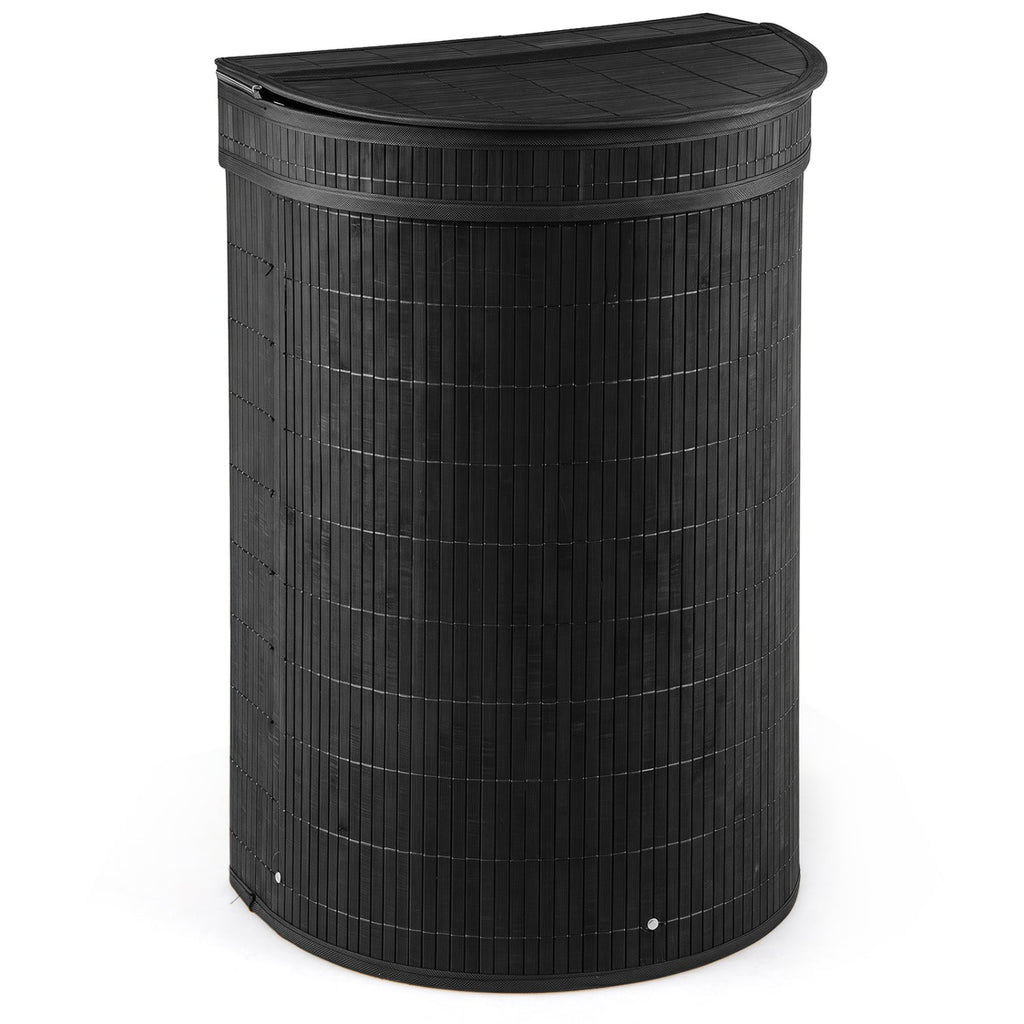 19 Gal Capacity Bamboo Laundry Hamper with Zippered Lid-Black