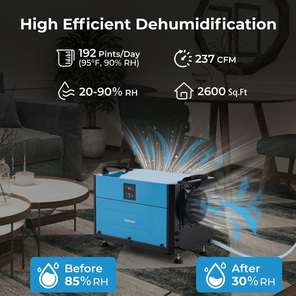 192 Pint Crawl Space Dehumidifier, 65 Pints DOE, CSA Certified, 2600 Sq Ft, 237 CFM, Blue