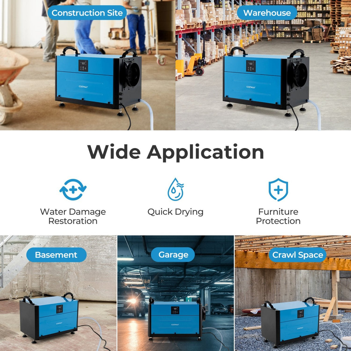 192 Pint Crawl Space Dehumidifier, 65 Pints DOE, CSA Certified, 2600 Sq Ft, 237 CFM, Blue