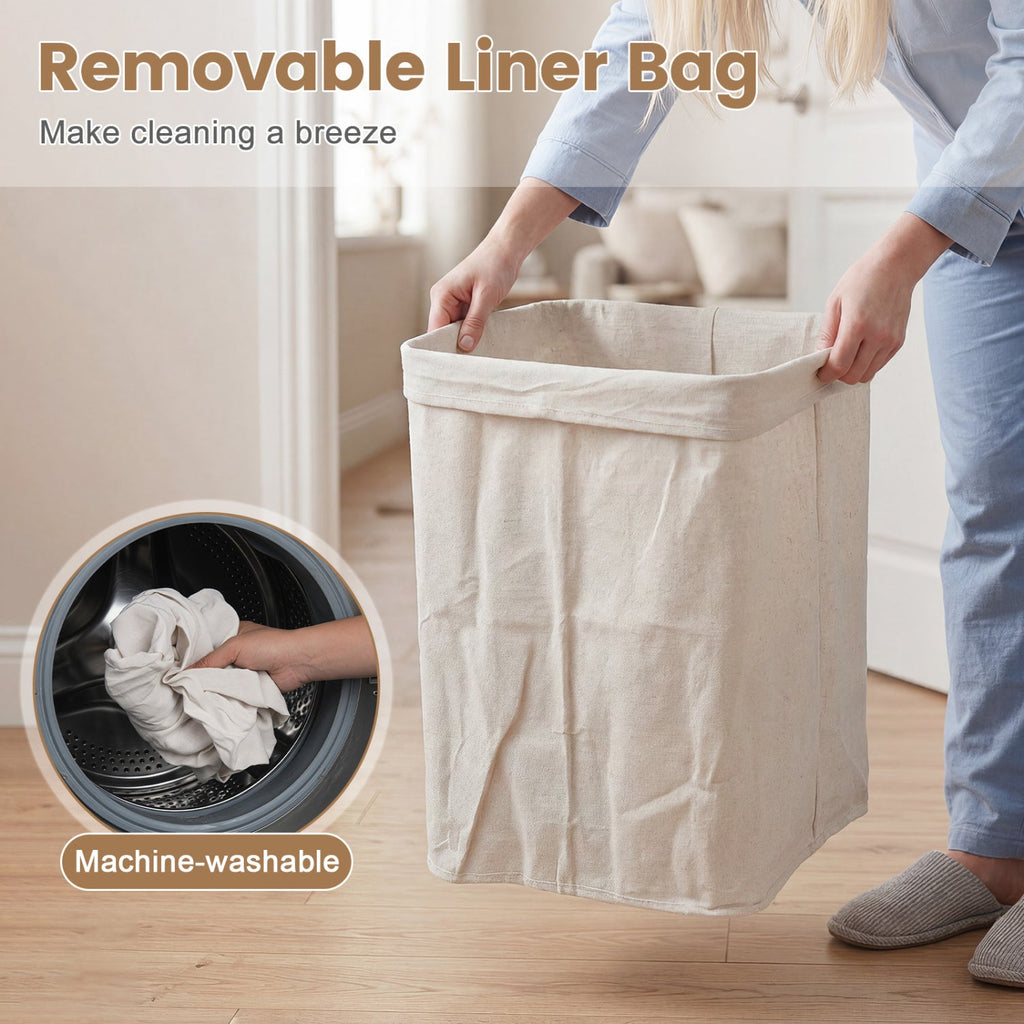19 Gal Bamboo Clothes Hamper with Removable Liner and Portable Handles-Natrual