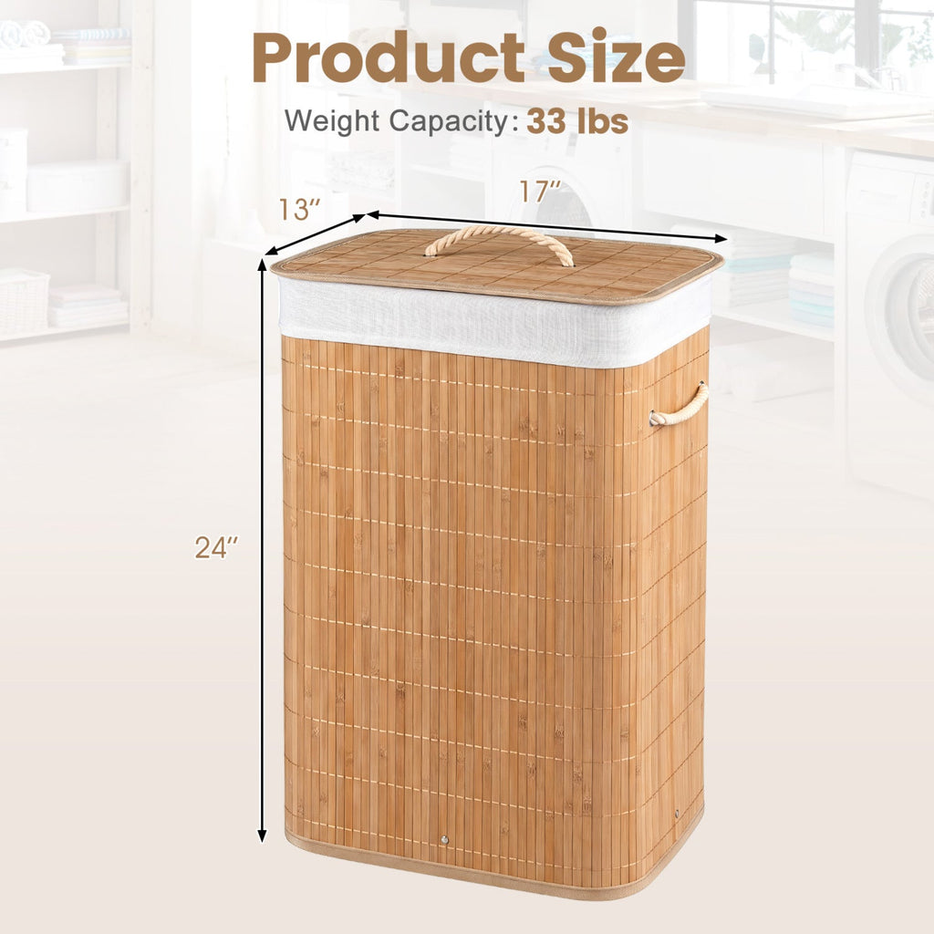 19 Gal Bamboo Clothes Hamper with Removable Liner and Portable Handles-Natrual