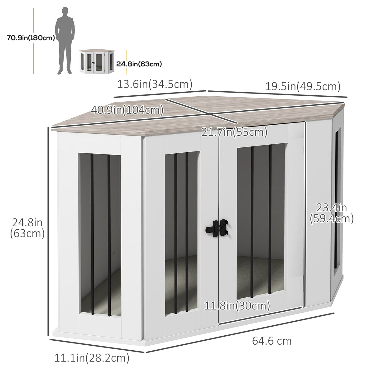 Dog Crate Furniture with Cushion, 41 Inch Corner Design Dog Crate End Table for Medium Dogs, Multi Colour