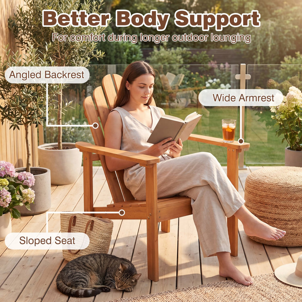 1-Pack Stackable Adirondack Chairs with Solid Acacia Wood for Patio