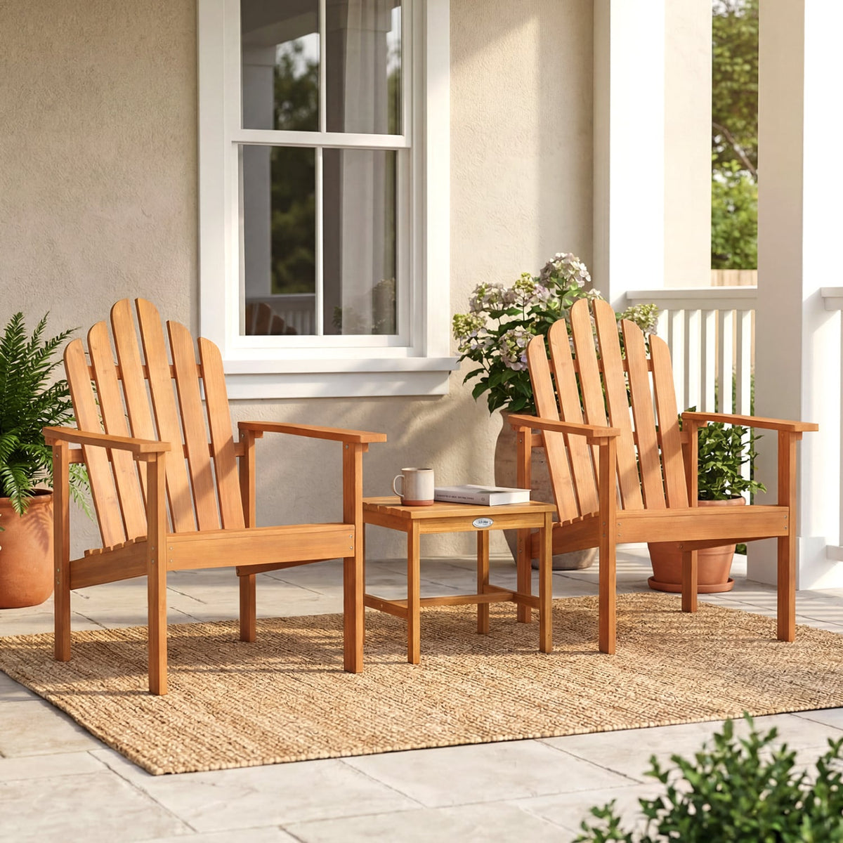 1-Pack Stackable Adirondack Chairs with Solid Acacia Wood for Patio
