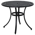35.5" Round Outdoor Dining Table for 2-4, Cast Aluminum Garden Patio Table with 2" Umbrella Hole, Grid Top, Black