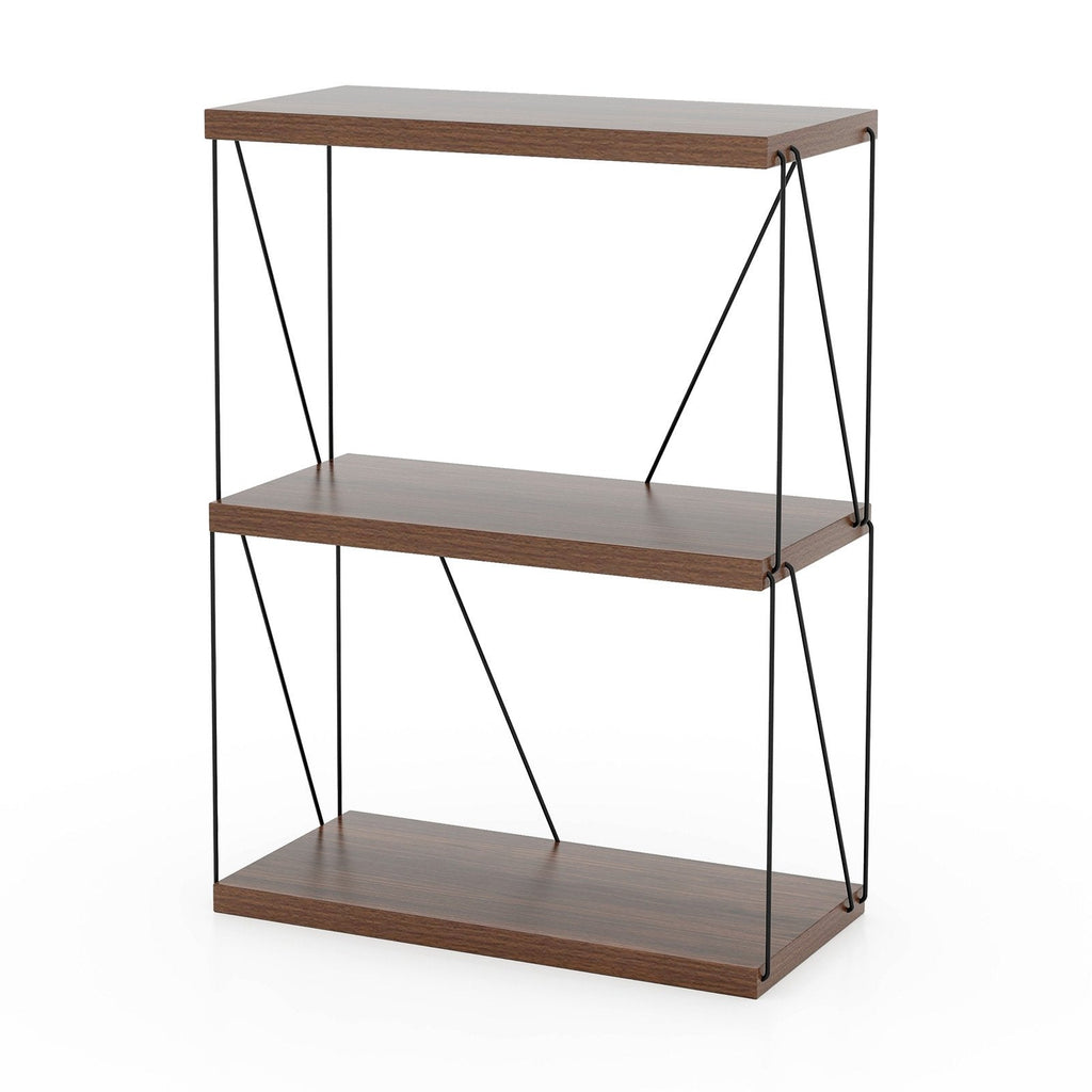 3 Tier Display Rack with Metal Frame, Walnut Shelf Unit 24 Inches Wide