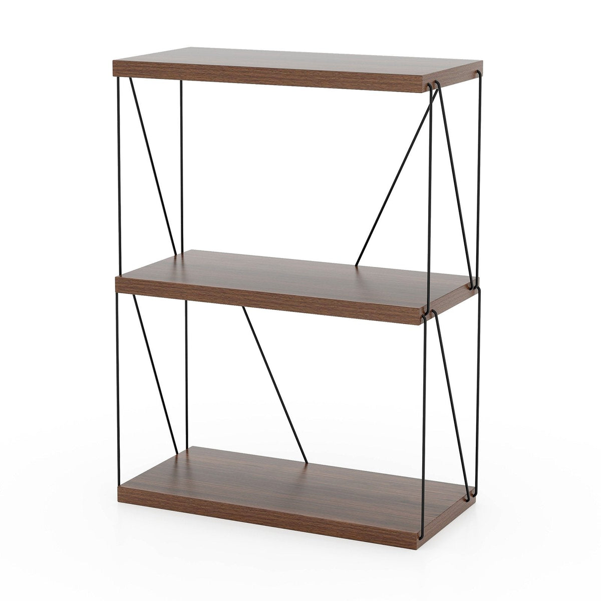 3 Tier Display Rack with Metal Frame, Walnut Shelf Unit 24 Inches Wide