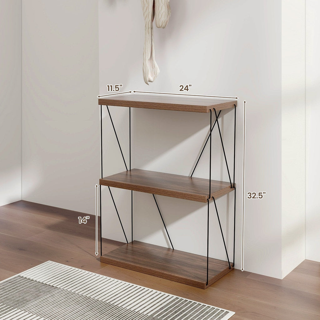 3 Tier Display Rack with Metal Frame, Walnut Shelf Unit 24 Inches Wide