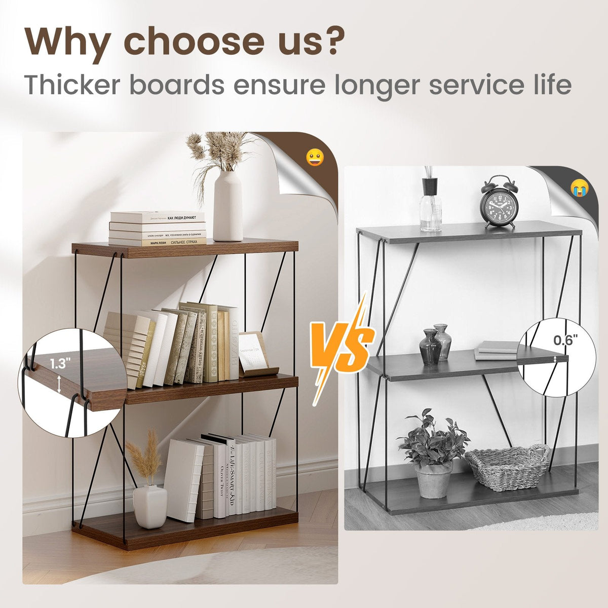 3 Tier Display Rack with Metal Frame, Walnut Shelf Unit 24 Inches Wide