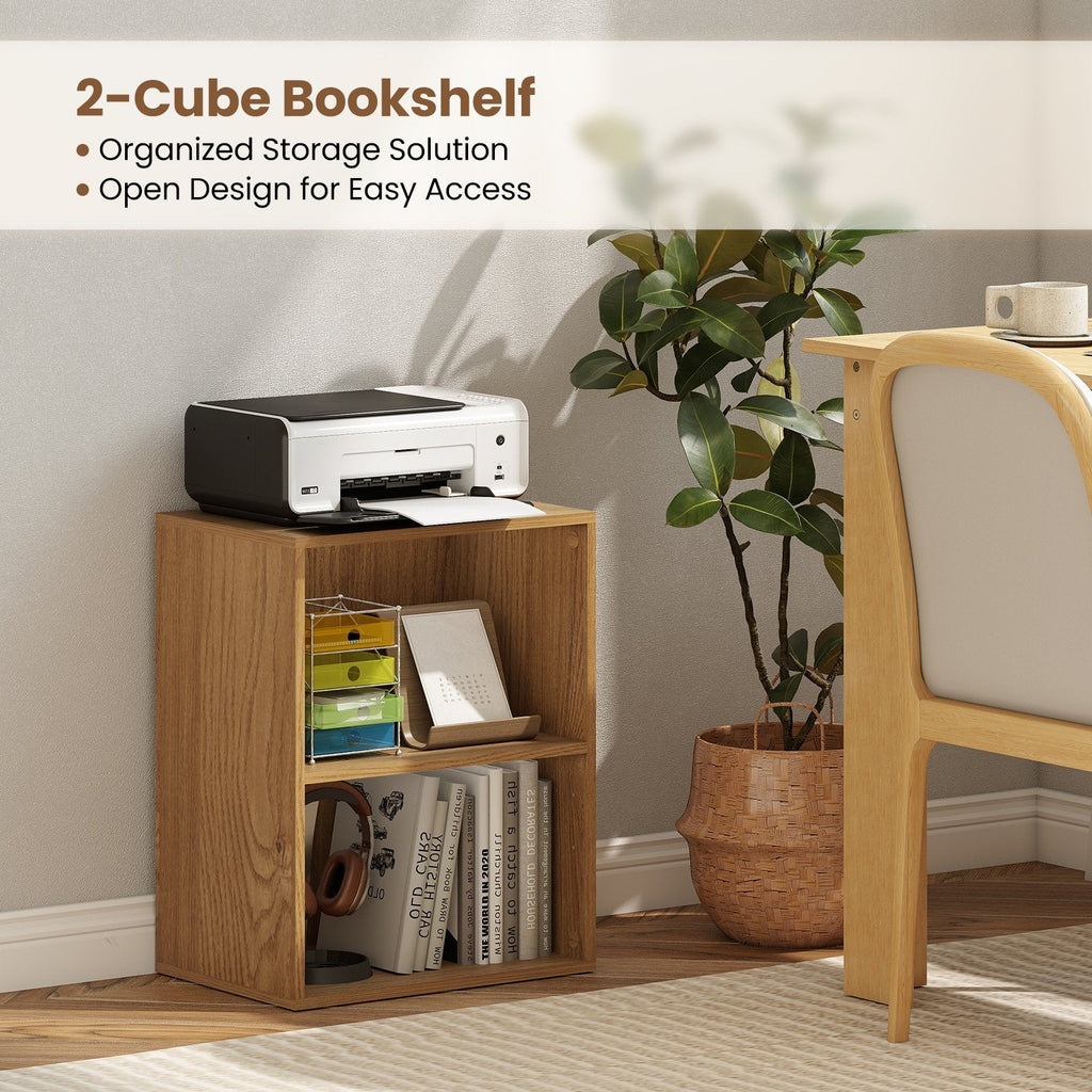 2-Cube Bookcase Set of 2 Floor Standing Open Bookshelf w/ 5-Position Adjustable Shelf-Natural