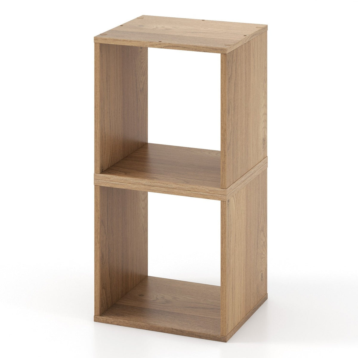 Stackable Cube Bookcase, Set of 2 Open Cubes, Natural Wood Look