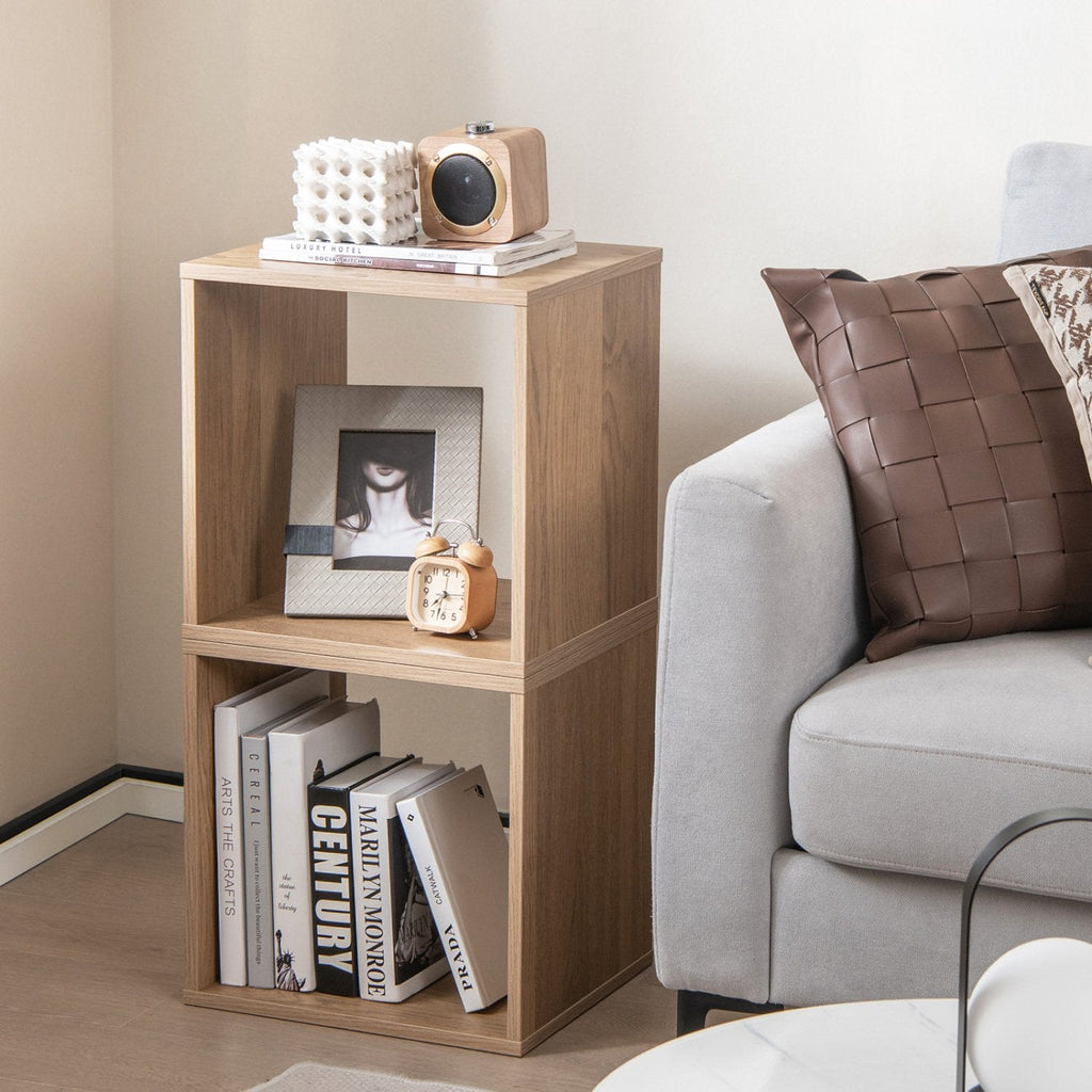 Stackable Cube Bookcase, Set of 2 Open Cubes, Natural Wood Look