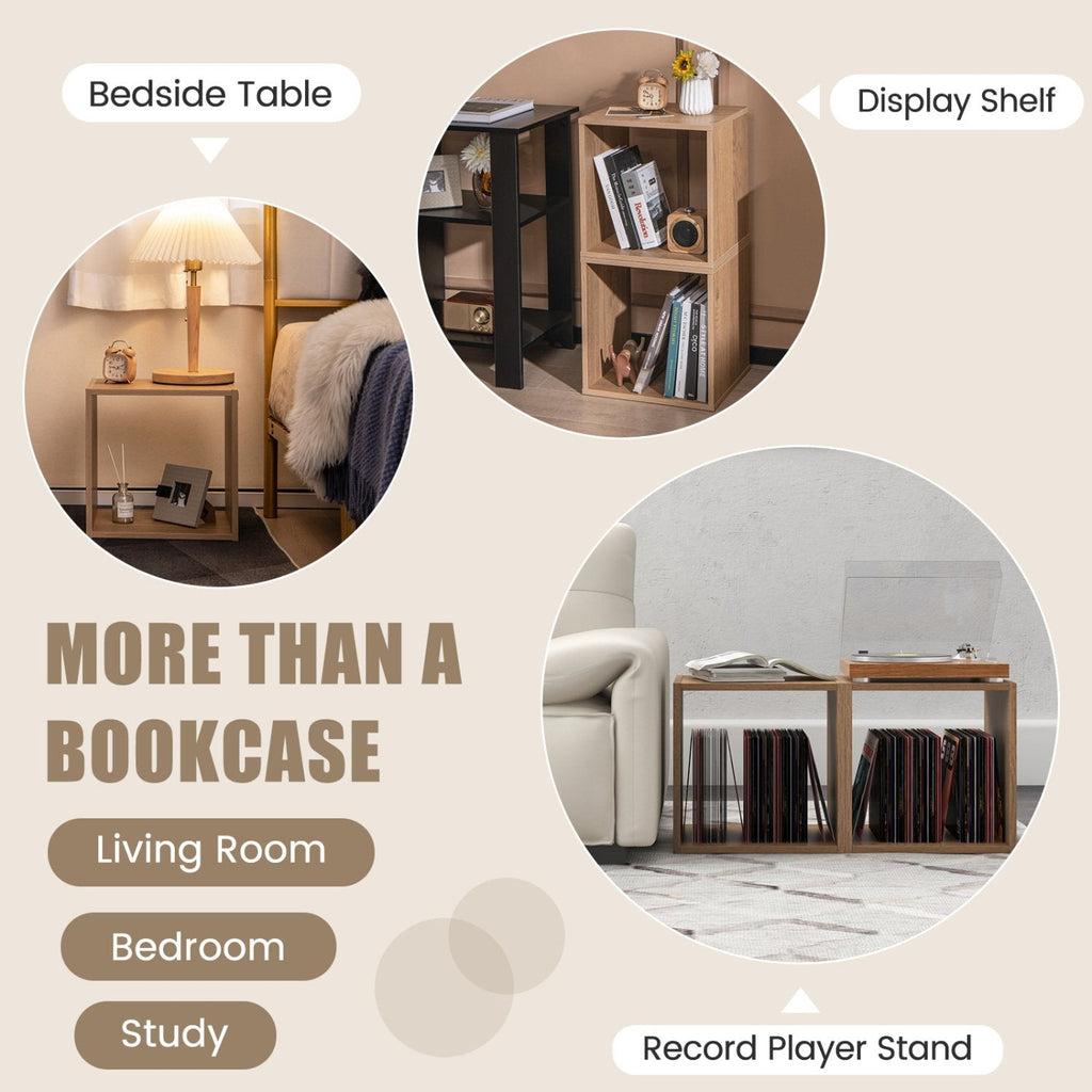 Stackable Cube Bookcase, Set of 2 Open Cubes, Natural Wood Look