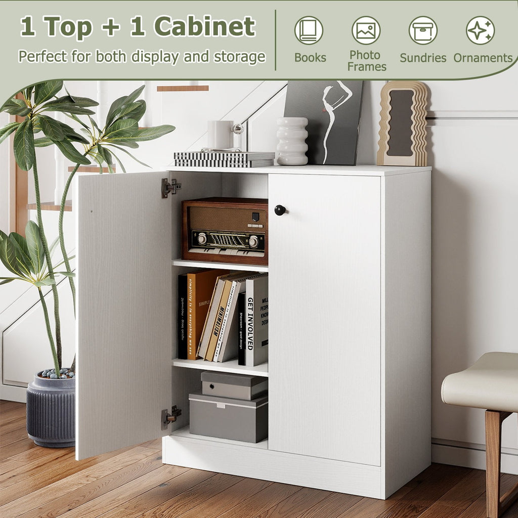 2 Door Storage Base Cabinet with 3-Tier Shelf-White