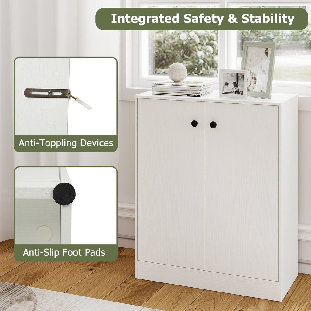 2 Door Storage Base Cabinet with 3-Tier Shelf-White