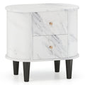 2 Drawer Nightstand, Modern Faux Marble Bedside Table, White