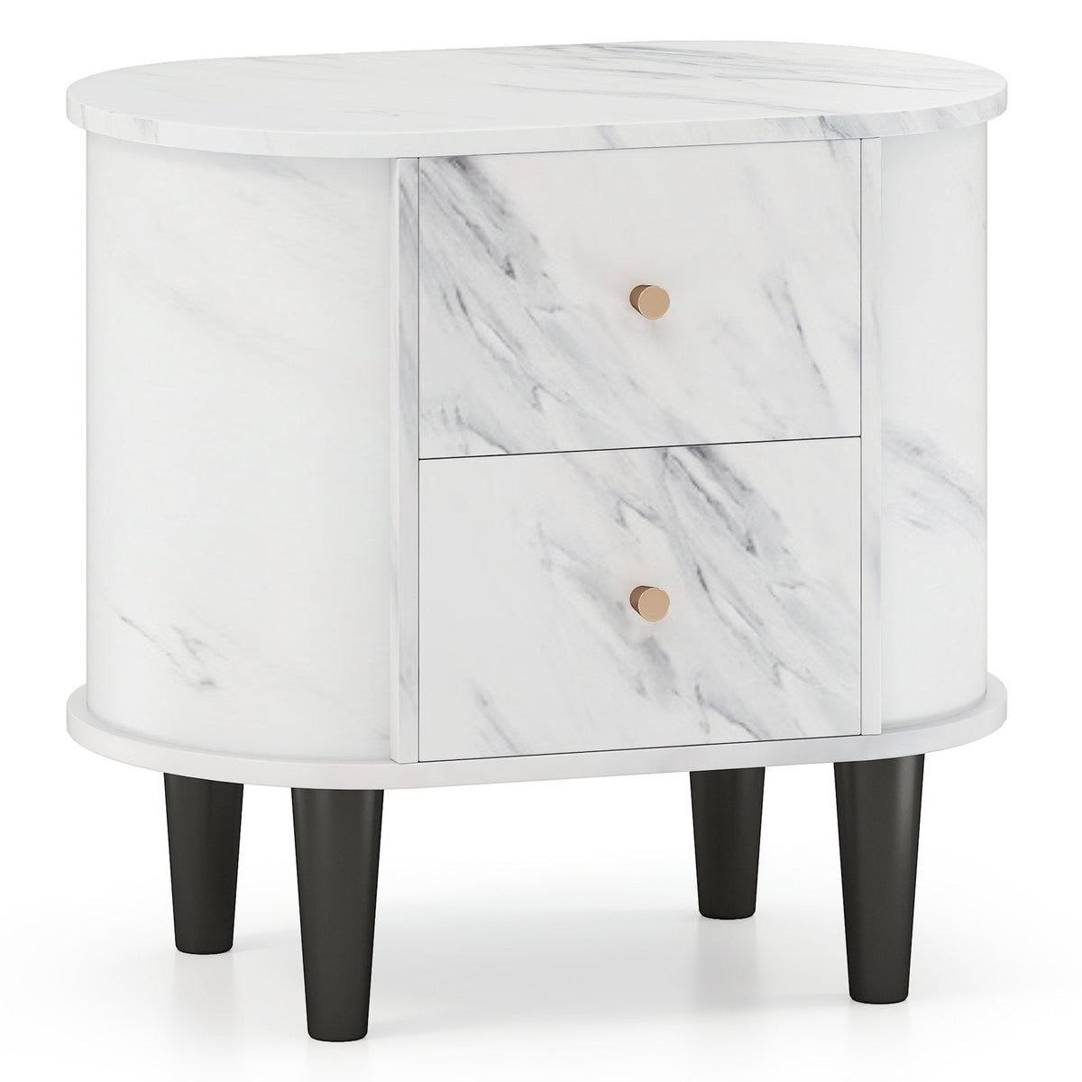 2 Drawer Nightstand, Modern Faux Marble Bedside Table, White