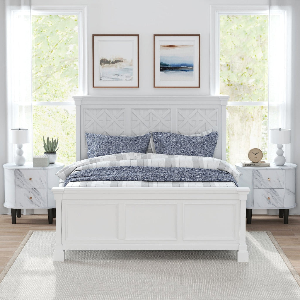 2 Drawer Nightstand, Modern Faux Marble Bedside Table, White