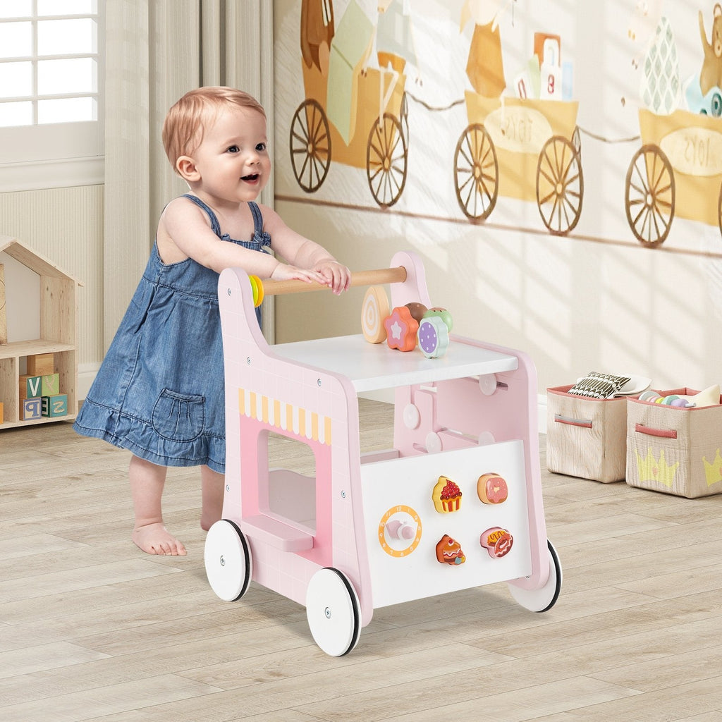 2-in-1 Baby Walker with Storage and Ice Creams for 1+ Years Old-Pink