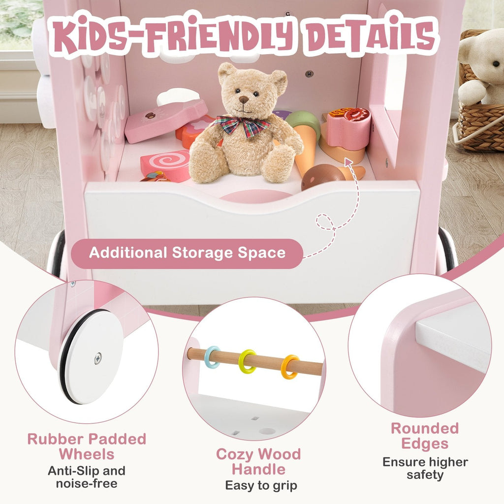 2-in-1 Baby Walker with Storage and Ice Creams for 1+ Years Old-Pink
