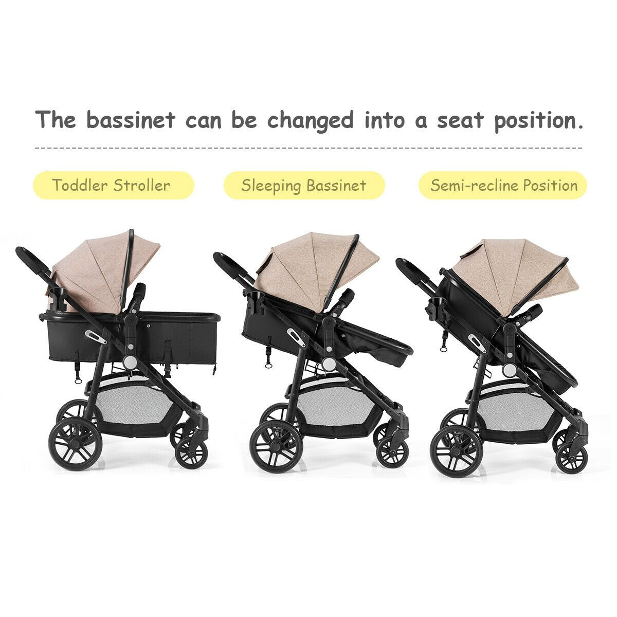 2 in 1 Foldable Pushchair Newborn Infant Baby Stroller-Coffee