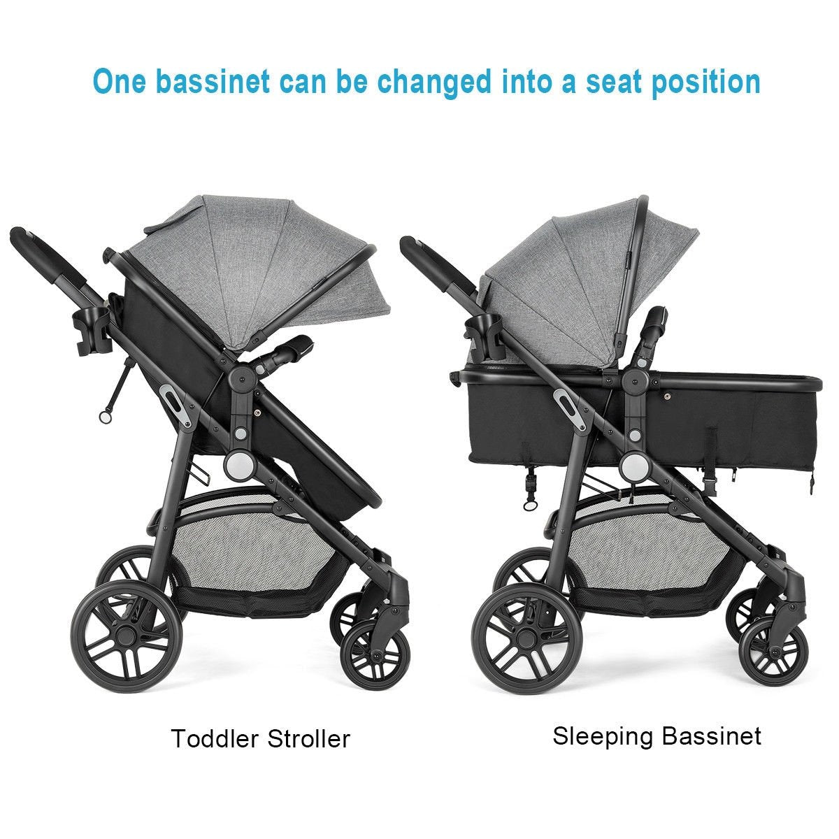 2 in 1 Foldable Pushchair Newborn Infant Baby Stroller-Gray