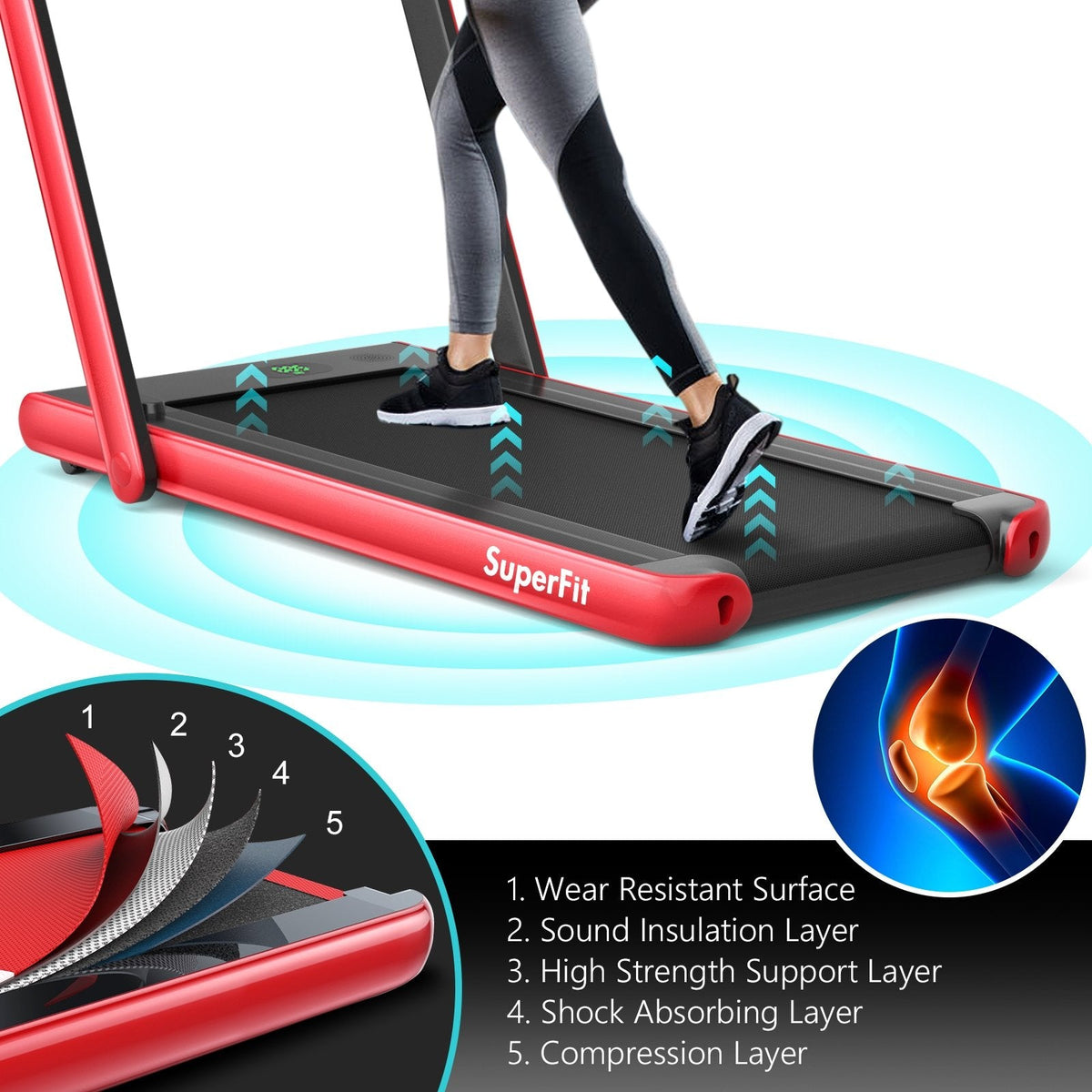 2.25HP 2 in 1 Folding Treadmill with APP Speaker Remote Control-Red